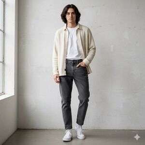 RSQ Los Angeles Mens Slim Tapered Jeans 30x32 Washed Black Grey Recycled Cotton